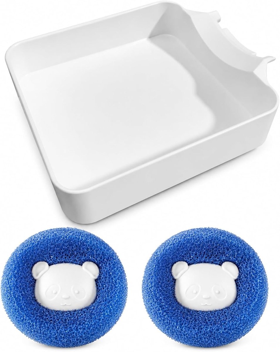 Wasmachine afvoerbak en waterdichte opvangkuip voor voorlader, ideaal voor kelder en garage, 17,8 x 17,8 x 5 cm, inclusief 2 blauwe wasballen voor extra reiniging