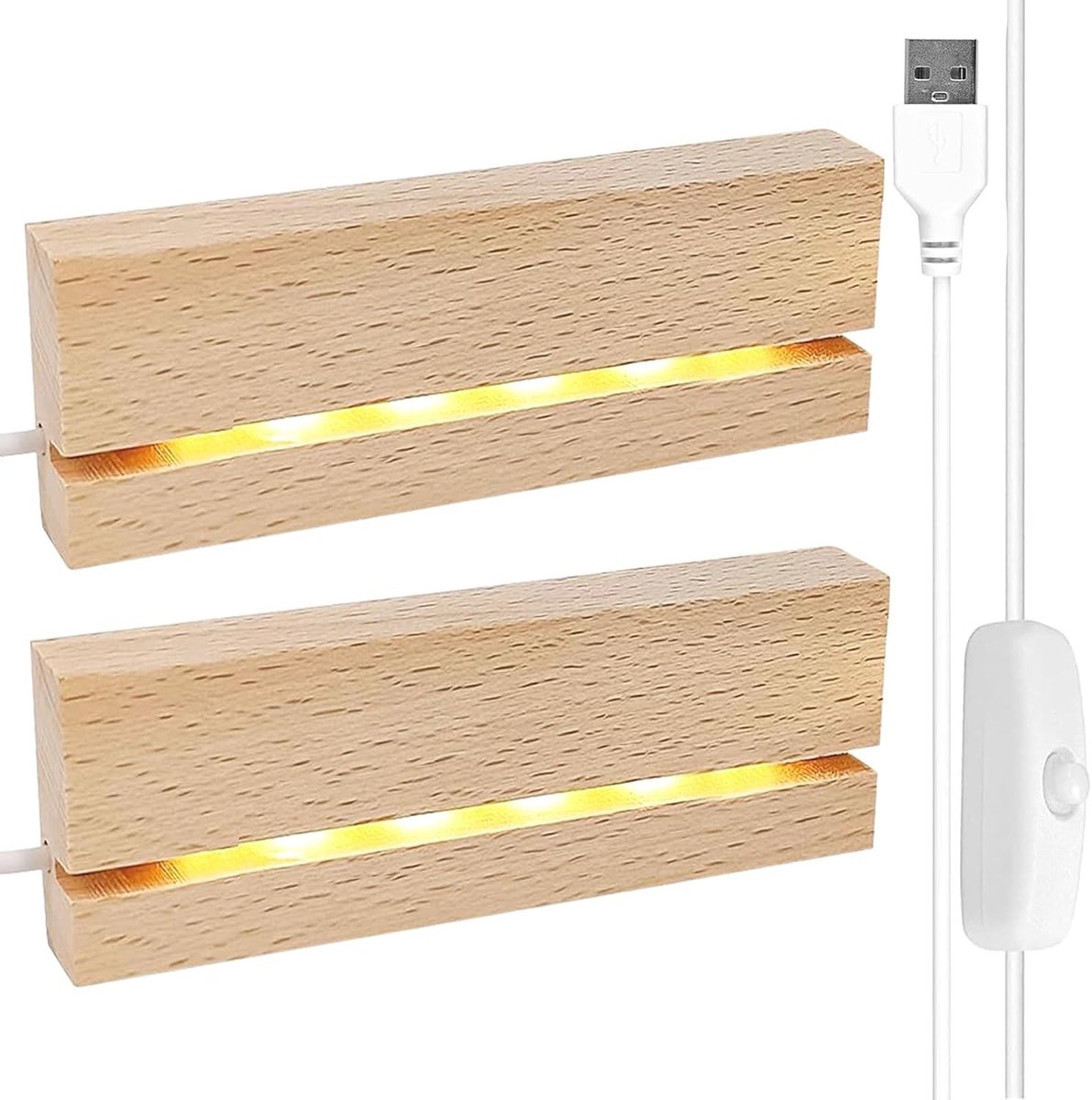 Houten Lampenvoet met LED Verlichting - Ideaal voor Displays, Tafellampen en Decoratie (2 Stuks)