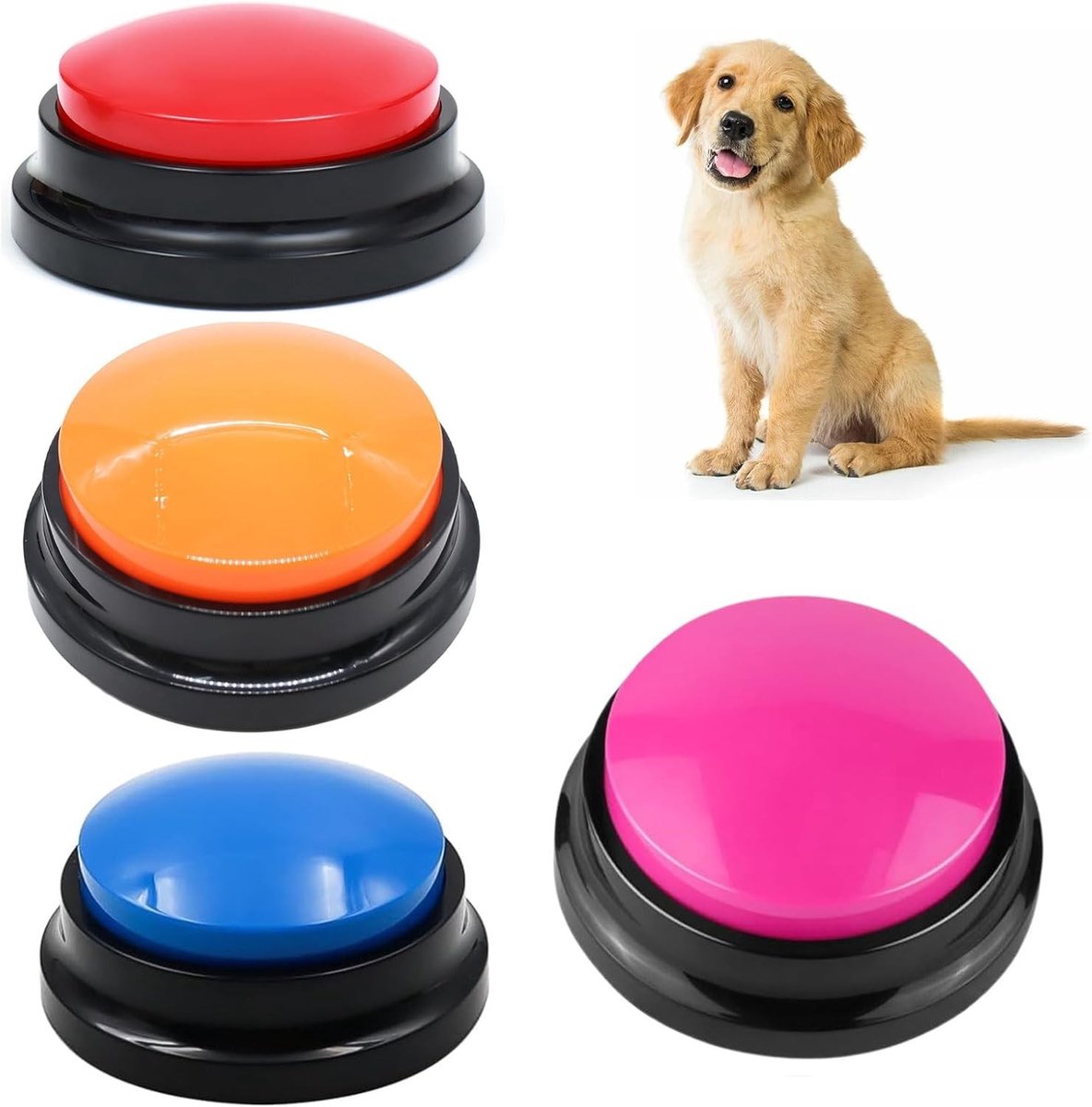 Buzzer met Opnamefunctie voor Honden, 4 Stuks voor Effectieve Dierentraining, 30 Seconden Opname en Weergave