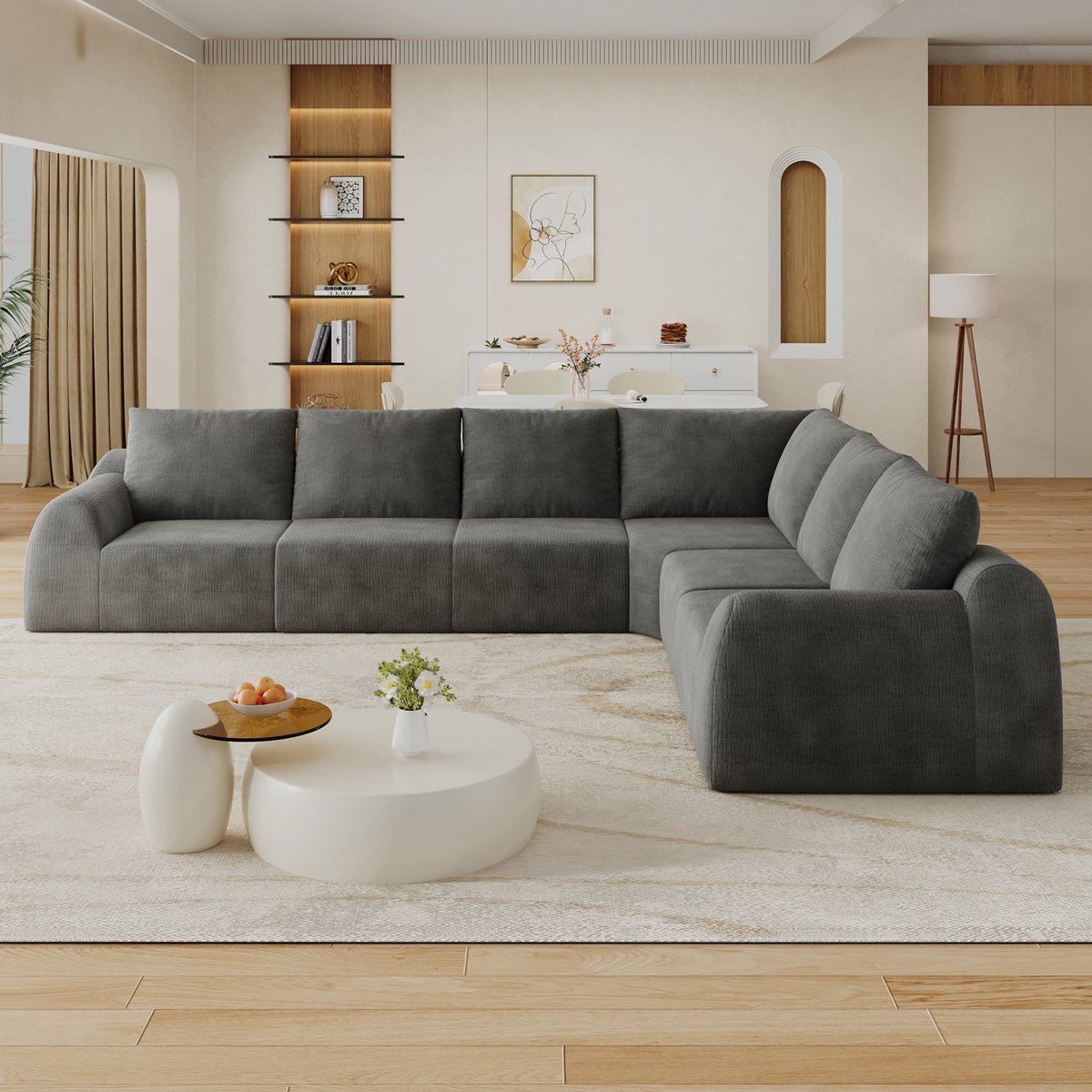 REDOM - Hoekbank - L-vormig ontwerp - Geen montage vereist - Hoge-elastisch schuimvulling - Chenille bekleding - Woonkamer en slaapkamer - Stof - 334 x 267 x 85 cm