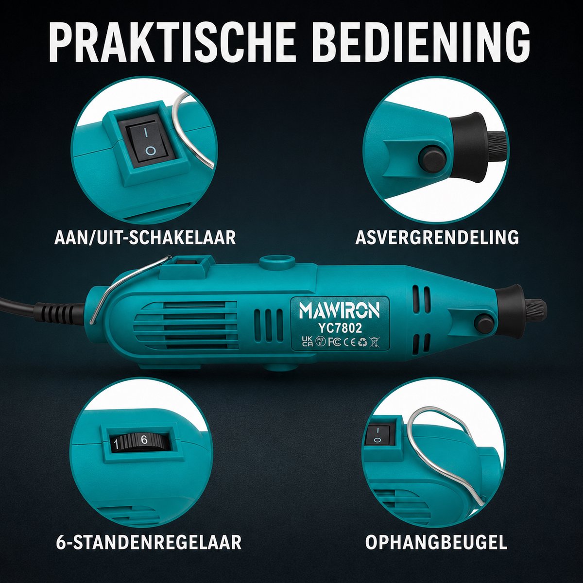 MAWIRON Roterende Multitool 200W – Elektrische Combitool met 6 Snelheden, Flexibele As en Uitgebreide Accessoireset – Slijpen, Schuren, Polijsten, Graveren en Snijden