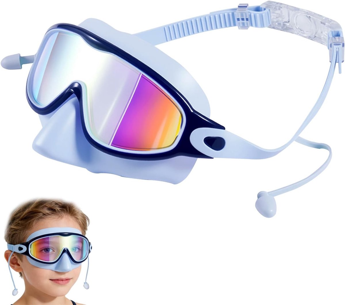 Zwemgoggles voor Kinderen met Neusclip en Oordopjes, Waterdicht en Antifog, Ideaal voor Kinderen van 4-14 Jaar