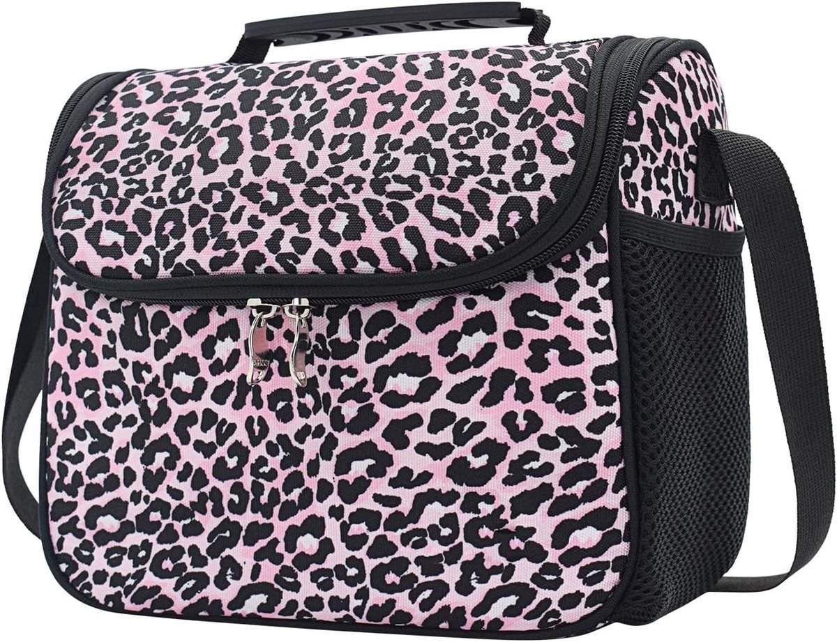 Vouwbare thermische koelbox van 8L voor lunch, picknick en reizen - Compacte en stijlvolle koelrugzak in roze, zwart en luipaardprint