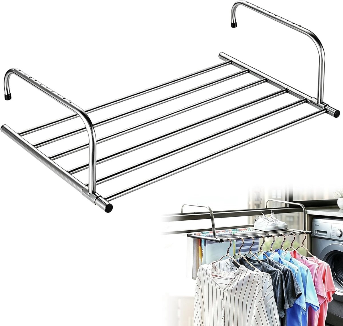 Uittrekbaar Wasrek - Roestvrij Staal - 42-66 cm - Ruimtebesparend Droogrek voor Balkon en Radiator