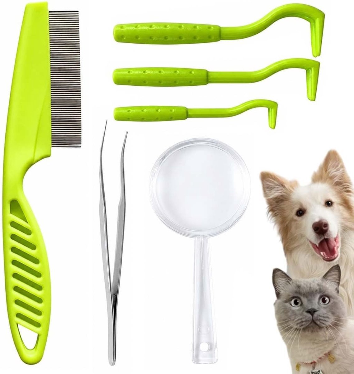 Set van 4 tekentrekkers voor huisdieren, pijnloze tekentang en accessoires voor honden en katten, effectief en gebruiksvriendelijk (15,5 x 10 cm)