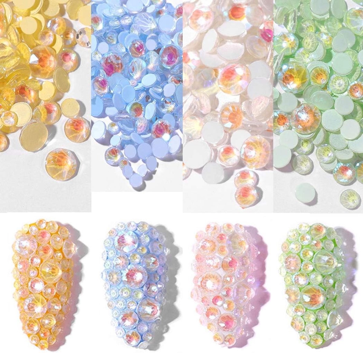 3D Luminous Nagelkunst Rhinestone Gem Set voor Feestthema - 4 Stuks, Glanzend en Creatief Design