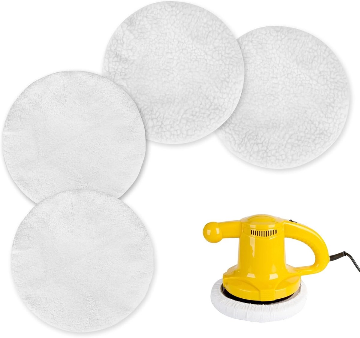 Set van 4 Polijstpads voor Auto, 9-10 Inch, Inclusief Lamswol en Microvezel Polijstaccessoires, Geschikt voor Accu Polijstmachine en CC-PO 90