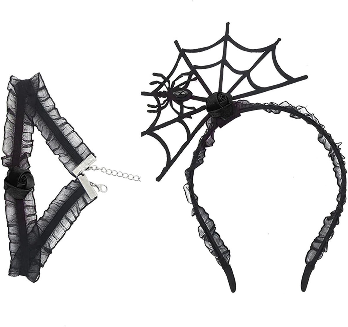 Spooky Halloween spin hoofdband en halsketting - griezelige kostuumaccessoires voor een onvergetelijke feestlook