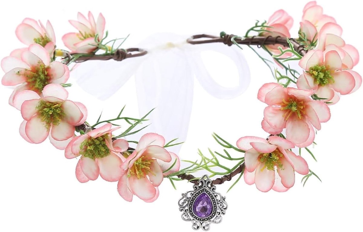 Bloemenkrans voor Elfjes - Hoofdband met Roze Bloemen en Bladeren voor Middeleeuwse Kostuums, Ren Faire en Halloween Cosplay