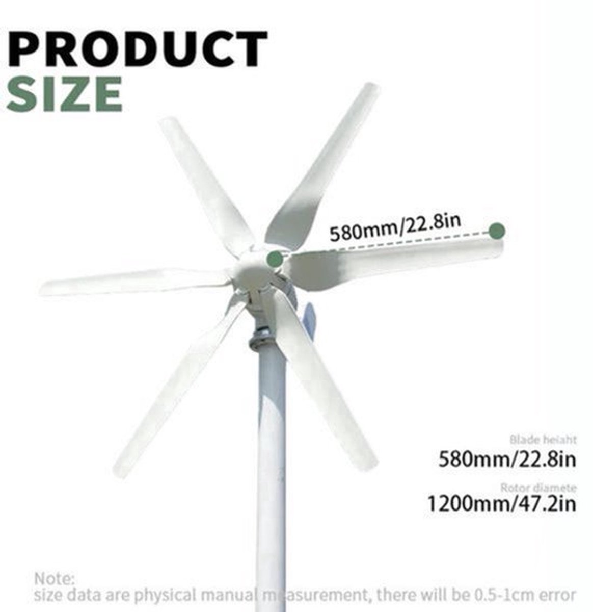 3000W Windturbine – Windgenerator – Windmolen – Windenergie Generator – Windkracht Generator – 24V Met MPPT-Controller – Efficiënt Bij Lage Windsnelheid – Robuust Aluminium En Roestvrij Staal