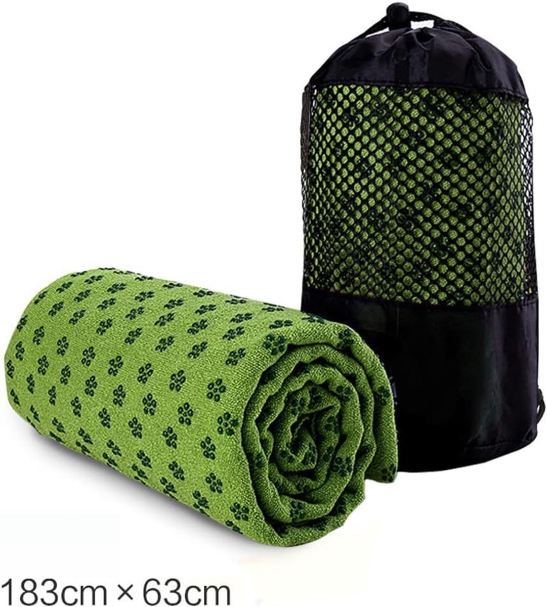 Non-slip yogamat handdoek voor reizen, opvouwbaar en sneldrogend voor gym, zwembad en strand, microvezel (183x63cm, klassiek groen)