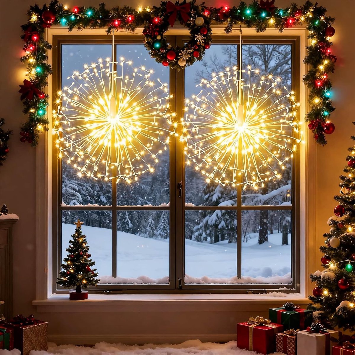 2 Stuks Vuurwerkverlichting - Kerst Led Hangdecoratie - Buitenverlichting Decoratieve - 200 Lampen - 8 Modi - Met Afstandsbediening - Waterbestendig - Voor Tuinhuisje, Boom, Binnen- en Buitendecoraties – foto 7