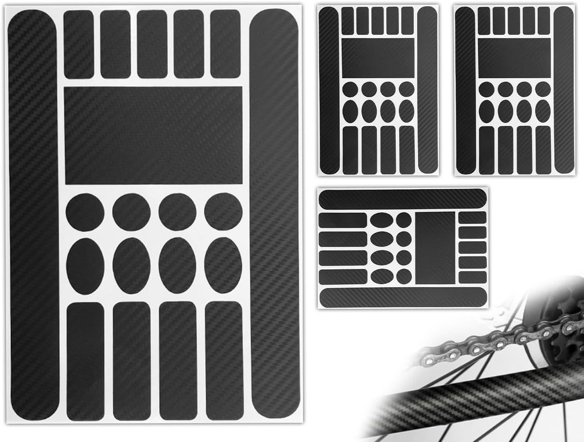 Set van 3 Beschermstickers voor Fietsen, Zelfklevende Framebescherming voor MTB en BMX, Duurzame Beschermfolie voor Fietsframes met Carbonvezelstructuur