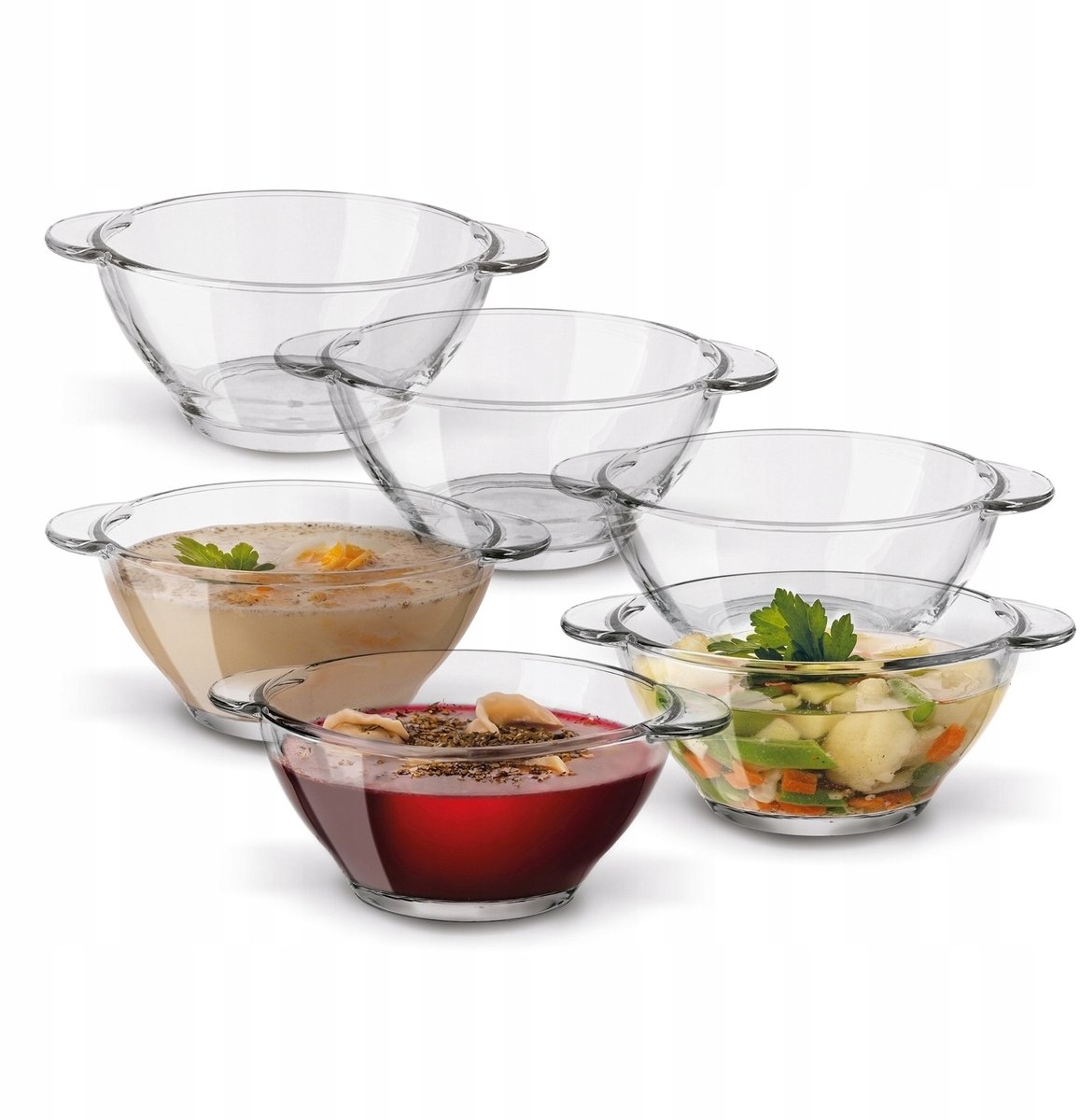 Set van 6 Glazen Soepkommen met Handvatten - 400ml