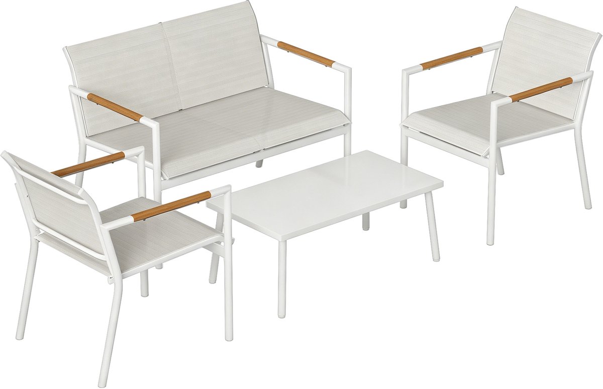 Outsunny Tuinset - Loungeset 4-delig - Balkonset - Bank met Fauteuils en Tafel - Crèmewit