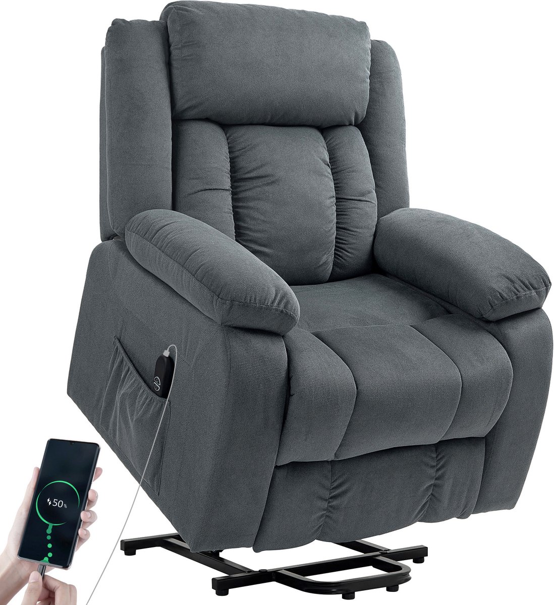 HOMCOM Multi-functional Power Lift Chair-Polyester, Stahl-92B x 94T x 105H cm-Grau