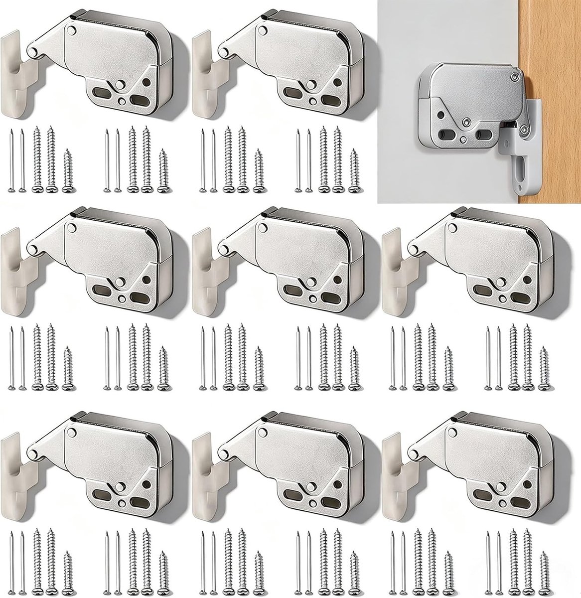 8 Stuks Mini Latch Automatische Veerhaak, Klikslot voor Kastdeuren, Veiligheidslock voor Lades en Kasten, Handvatloos Ontwerp voor Meubels en Kledingkasten