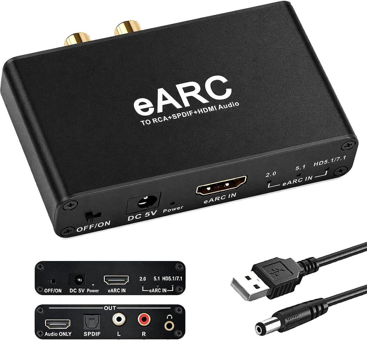 Audio Extractor voor HDMI ARC, 192kHz Digitale naar Analoge Converter met Optische en RCA Uitgangen voor HDTV en Versterkers