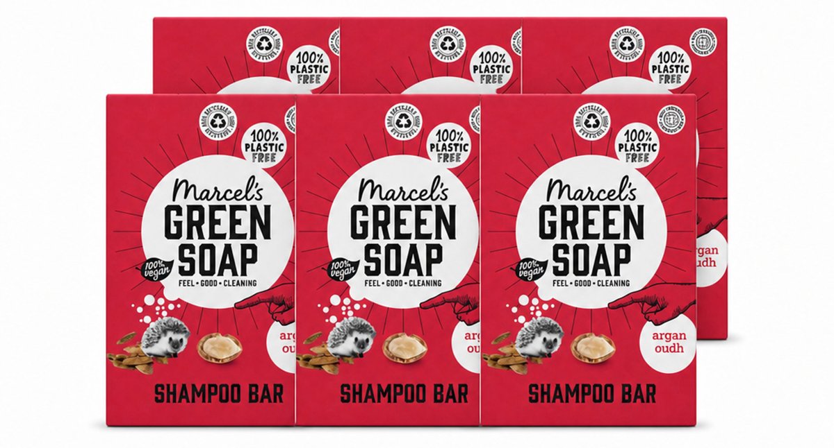 6 x Marcel's Green Soap - Shampoobar - Argan & Oudh - Versterkt & verzorgt - 90 gr - Voordeelverpakking - 6 stuks