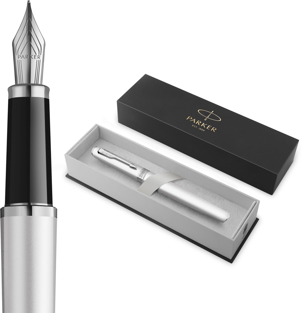 Parker Meridian Vulpen | Chroomlak met chroomafwerkingen | Fijne penpunt | Handschriftpennen & Schrijfwaren | Blauwe inkt | Luxe Cadeaudoos