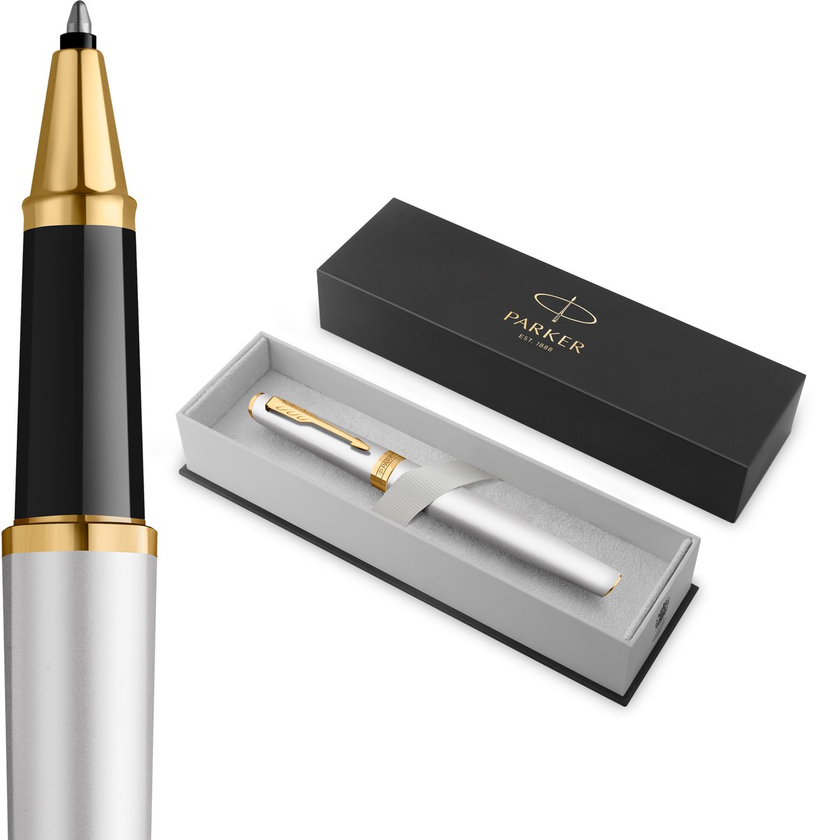Parker Meridian Rollerball Pen | Chroomlak met gouden accenten | Fijne penpunt | Handschriftpennen & Schrijfwaren | Zwarte inkt | Luxe Cadeaudoos