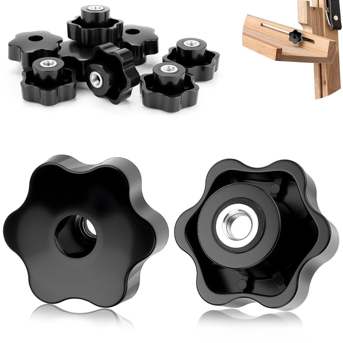 Set van 12 M8 Knurled Moeren met een Diameter van 48mm voor Fitnessapparatuur, Gereedschap en Meubelinstallaties