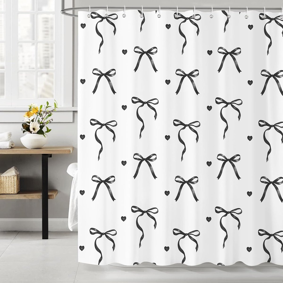 Schattige Dames Strik Douchegordijn 180 x 180 cm, Waterdicht en Schimmelbestendig, Inclusief 12 Haakjes voor Badkamerdecoratie