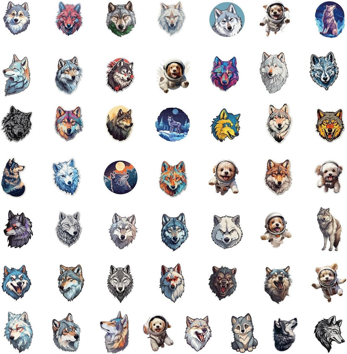50 Waterdichte Stickers van Wolven en Honden voor Skateboards, Fietsen en Laptops - Graffiti Vinyl Stickers voor Kinderen en Tieners