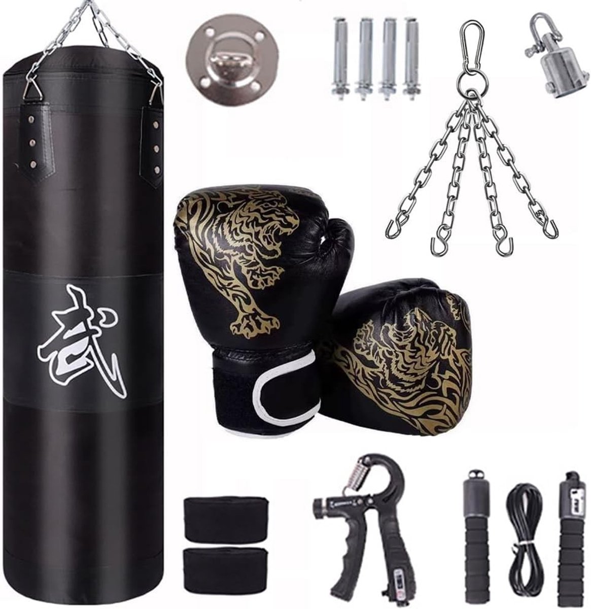 Professionele Punching Bag 100 cm met Handschoenen en Bandages, 360° Draaiketting voor Muay Thai en Kickboksen