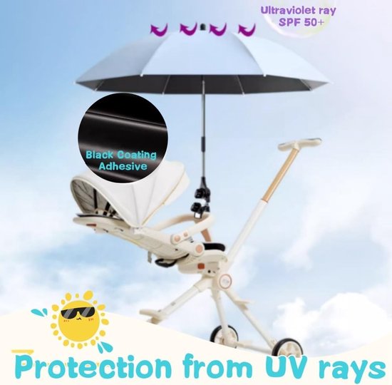 Verstelbare Parasol voor Kinderwagens en Buggy's - UV Bescherming, Zonnescherm en Universele Klem voor Optimale Schaduw — afbeelding 3