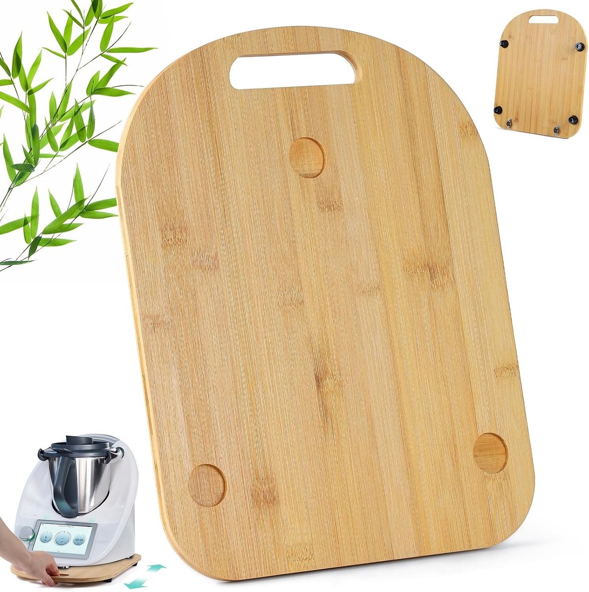 Houten schuifbord voor Thermomix TM6 en TM5, 36 x 28 x 1 cm, met wielen en rubberen mat, ideaal voor keukenaccessoires