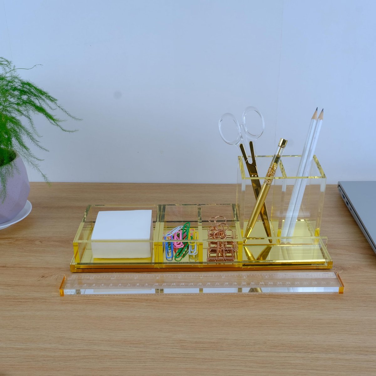 Expurtan Bureau-organizer van acryl, 4-delige bureauset + acryl liniaal, bureau-organisatie voor kantoor of thuis - ShopVlot