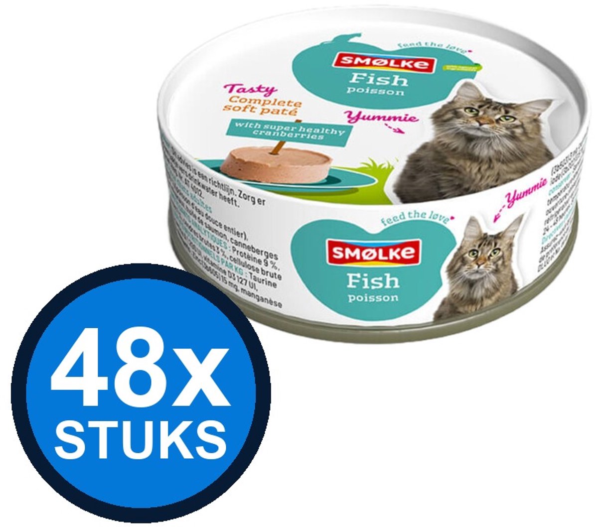 48x Smølke Kat Soft Paté Vis - Kattenvoer Nat - 80g