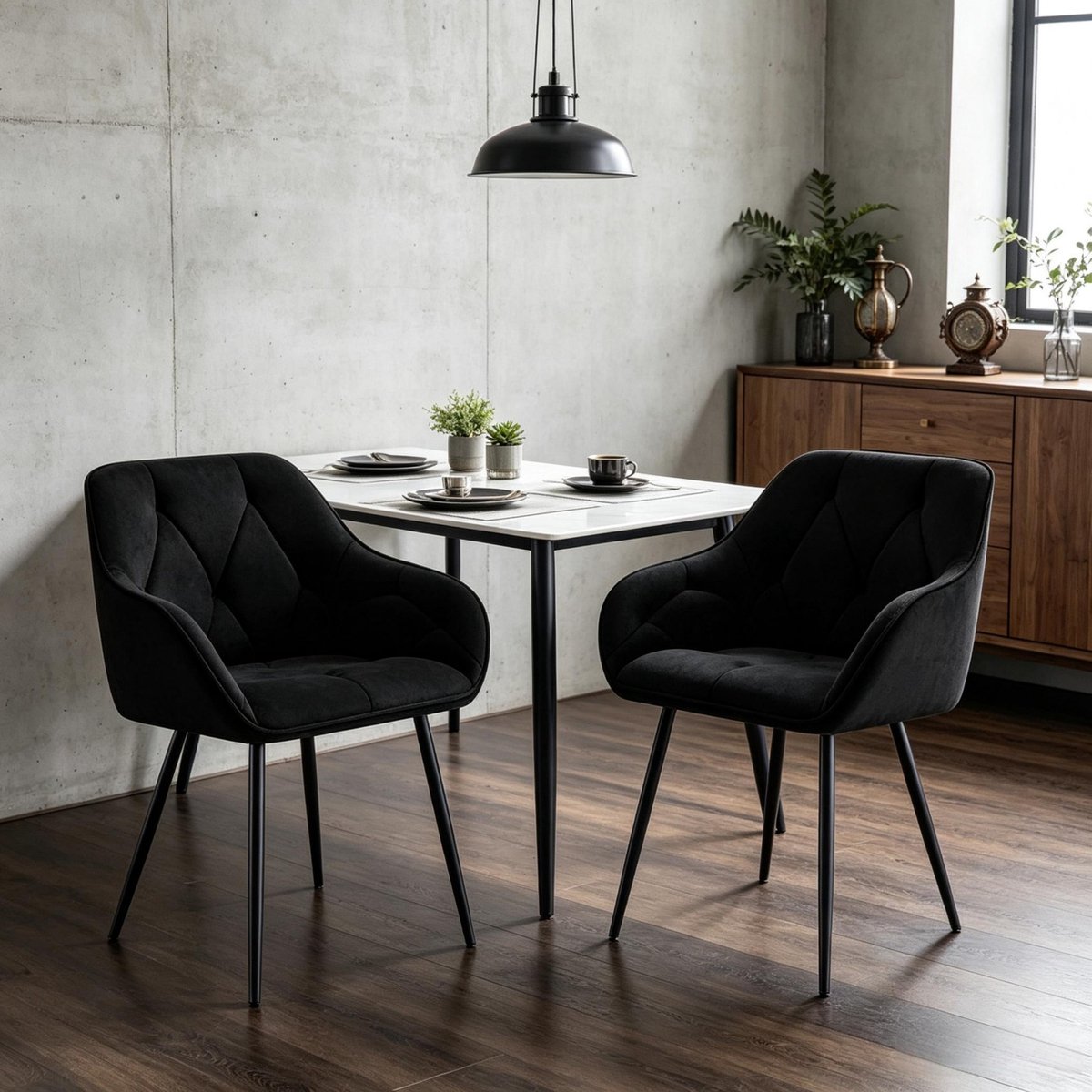 DESMIU Eetkamerstoel Set Van 2 - Kuipstoel Met Armleuningen En Ergonomische Rugleuning - Voor Eetkamer Woonkamer En Studie - Velvet - Zwart