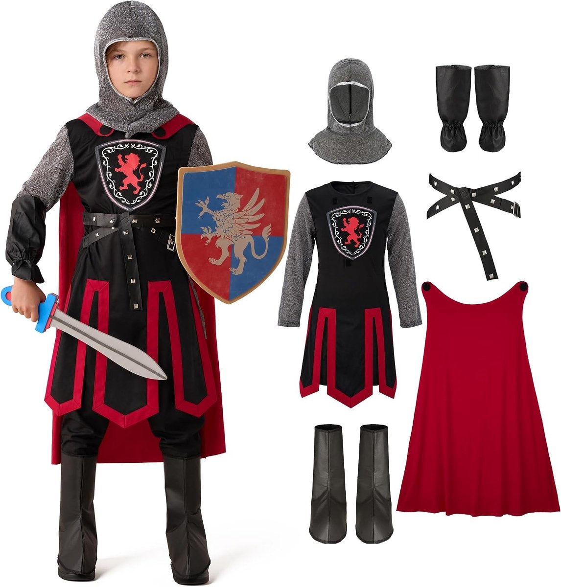 Middeleeuws ridderkostuum voor kinderen - Halloween verkleedkleding voor jongens en meisjes, drakenkostuum, fantasiekleding