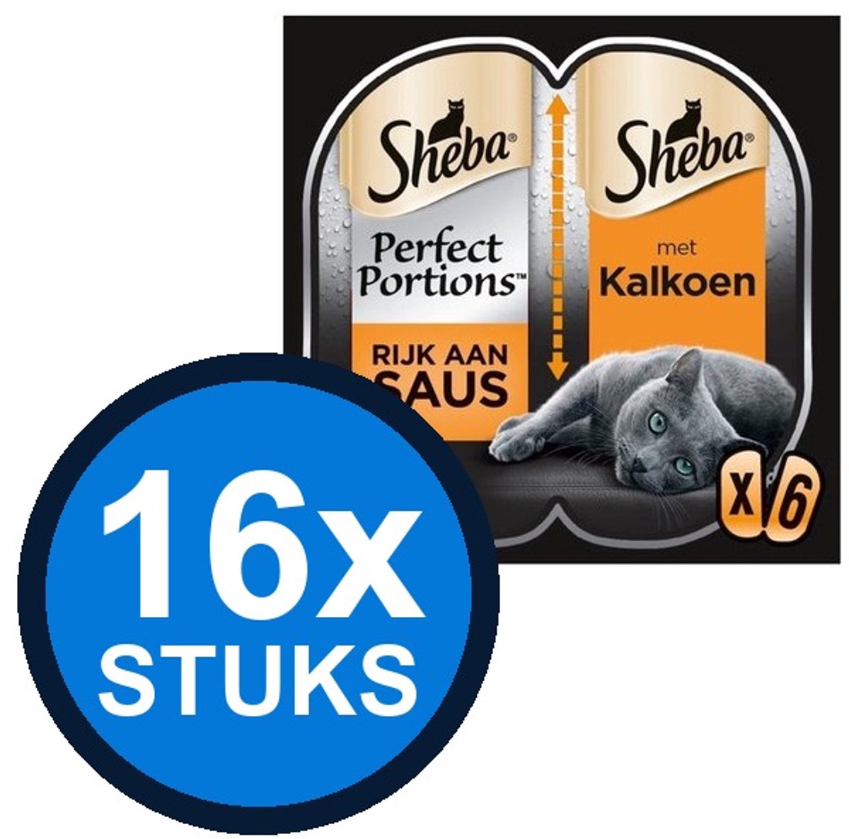 16x Sheba - Perfect Portions adult saus kalkoen mp 6x37,5gr - Kattenvoer Natvoer - 225 g