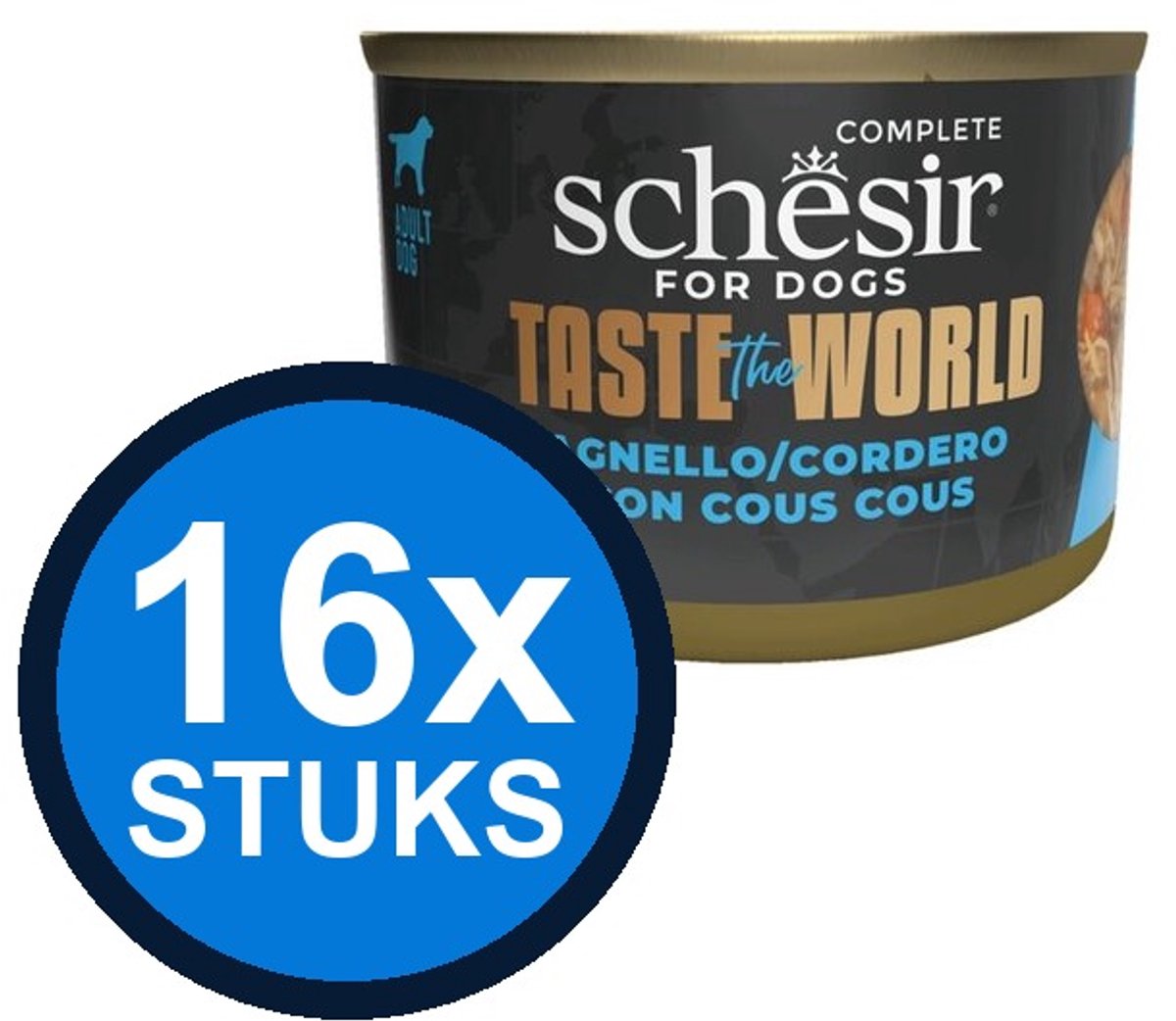 16x Schesir - Taste The World - Hondenvoer - Natvoer in blik - Lam Couscous - 150g