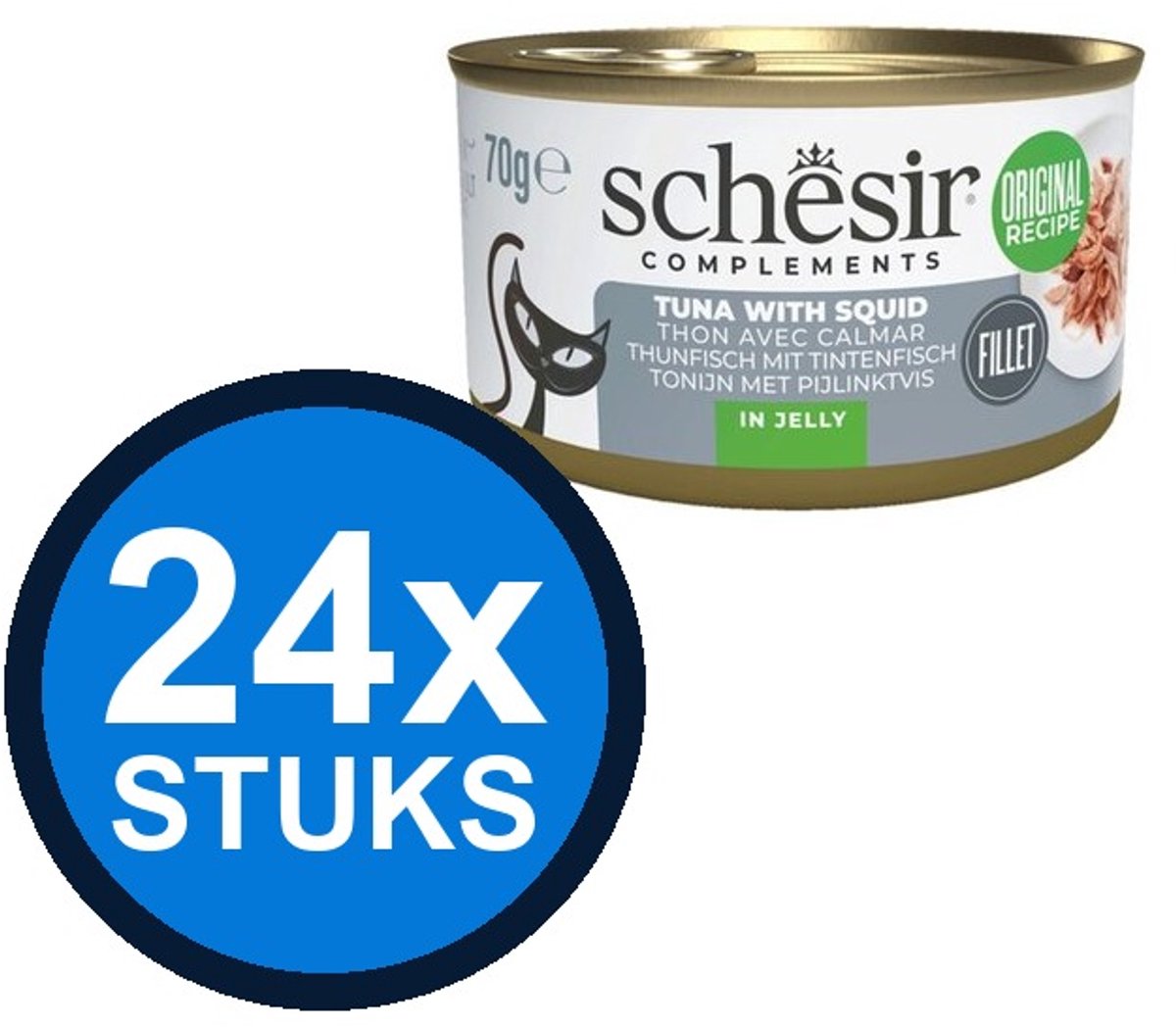 24x Schesir - Tonijn & Inktvis in Gelei - Kattenvoer Natvoer - 70g