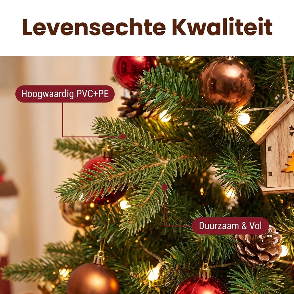 Mini Kunstkerstboom 60 cm Voor Cadeauset- Tafelkerstboom 60 cm met Kerstmuts ,Kerstsok , Pluche katje, LED, Kerstdecoratie, PVC+PE & Houten Voet – Sfeervolle Tafelkerstboom – Tafel Decoratie – Kerst Versiering voor Thuis & Kantoor – foto 5