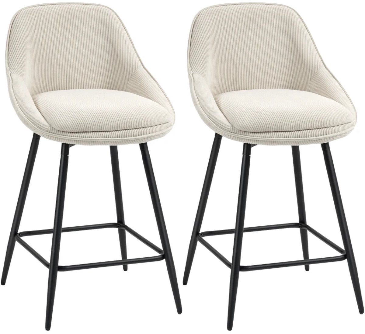 ZYLARO Barkruk - Set Van 2 - Corduroy Barstoelen - Stalen Poten - Gestoffeerde Stoelen Voor Kookeiland En Eetkamer - Crème