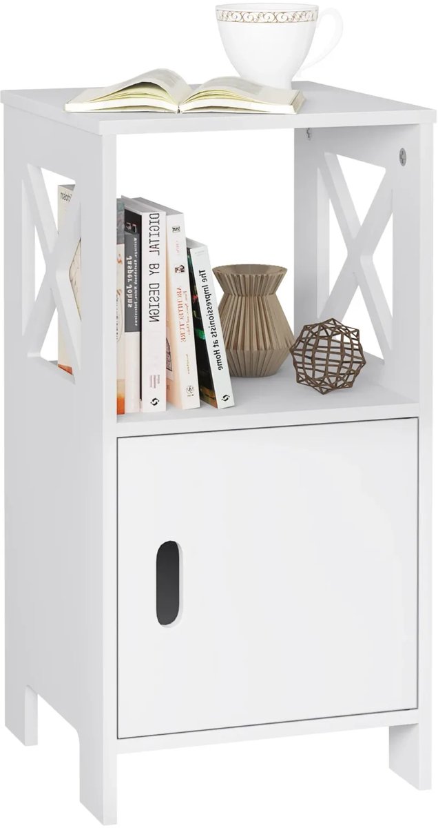 Klarven® Nachtkastjes Set van 2 Wit - Modern Design, Makkelijk Schoon te Maken, Open en Verborgen Opbergruimte - MDF - B 30 x D 30 x H 60 cm