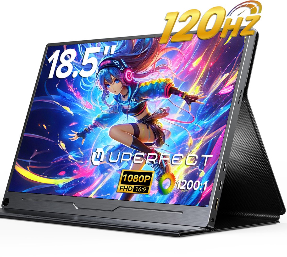 UPERFECT 18,5-inch draagbare monitor Gaming-120Hz 100% sRGB met dubbele USB-C, FHD Tweede scherm voor laptop/Switch/MacBook, ingebouwde luidsprekers, VESA-bevestiging