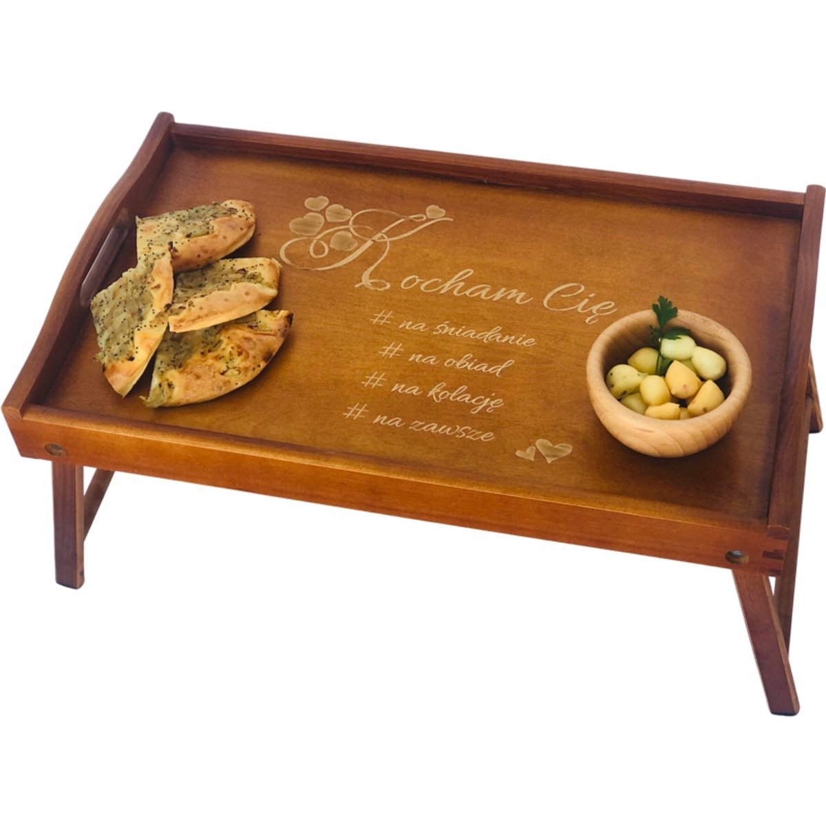 Luxe Ontbijttafel met Gravure 'Ik Hou Van Jou' - Lichtbruin Hout