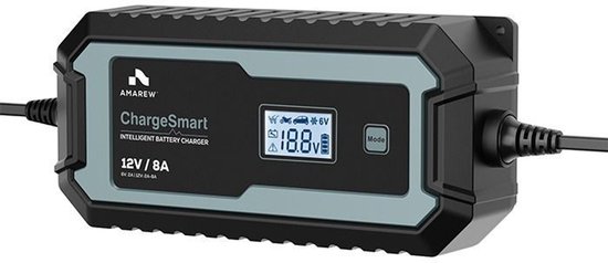 Amarew ChargeSmart 8A Acculader - 12V - Auto / Motor / Boot / Camper - Voor Lithium (!), Lood, AGM, Gel