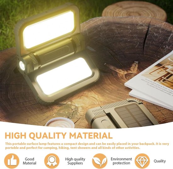 Campinglamp met 5000mAh accu - 2000LM, 5 modi, campinglamp op zonne-energie en USB-oplaadbaar, draagbaar, IPX4 waterdicht, campinglicht met haak en magneet voor tent, noodgeval, reizen, donkergroen [Energieklasse F] — afbeelding 3