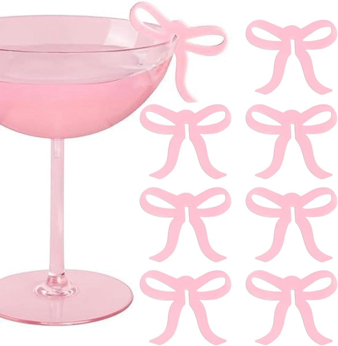 8 Stuks Wijnglas Pendants met Roze Strik, Siliconen Drinkmarkers voor Feestdecoraties, Ideaal voor Thuisgebruik en Coquettish Thema Party's