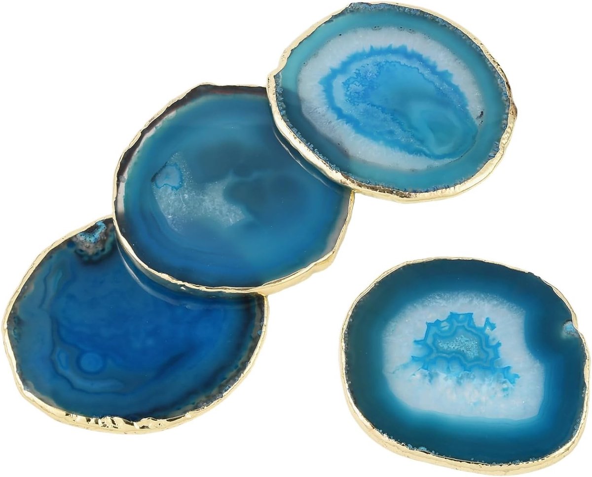 Set van 4 Natuurlijke Agaat Coasters voor Dranken, Gemstone Onderzetters voor Koffietafel, Decoratieve Onderzetters voor Thuisgebruik en Verwarming