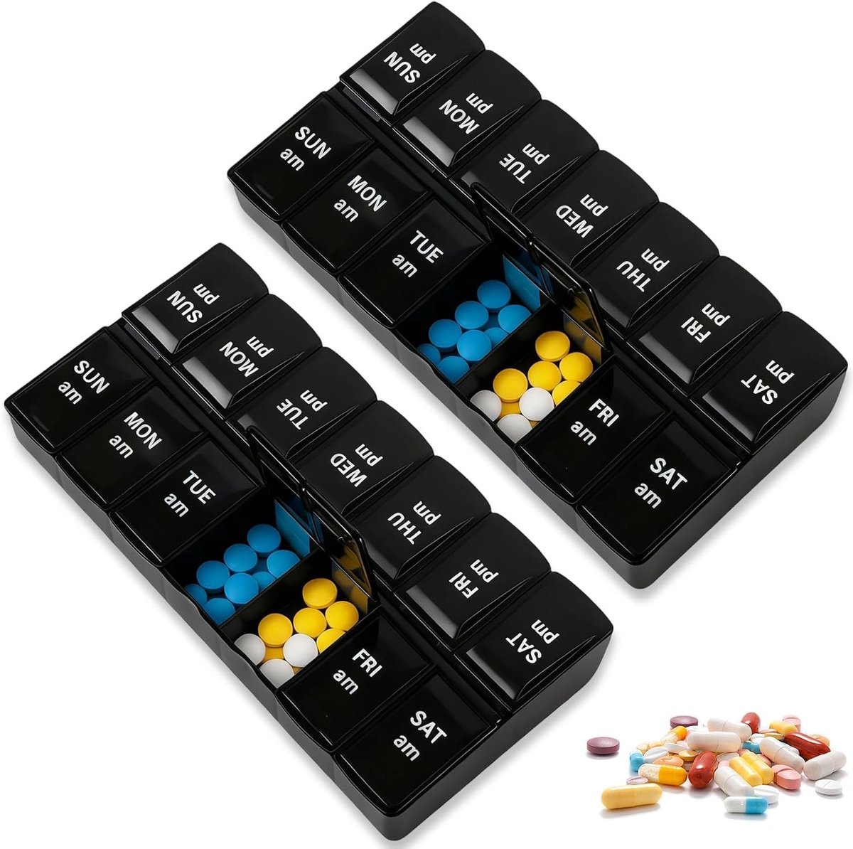Medicijndoosjes voor 7 dagen, grote pillendoos met 2 vakken, handig en overzichtelijk voor medicatiebeheer