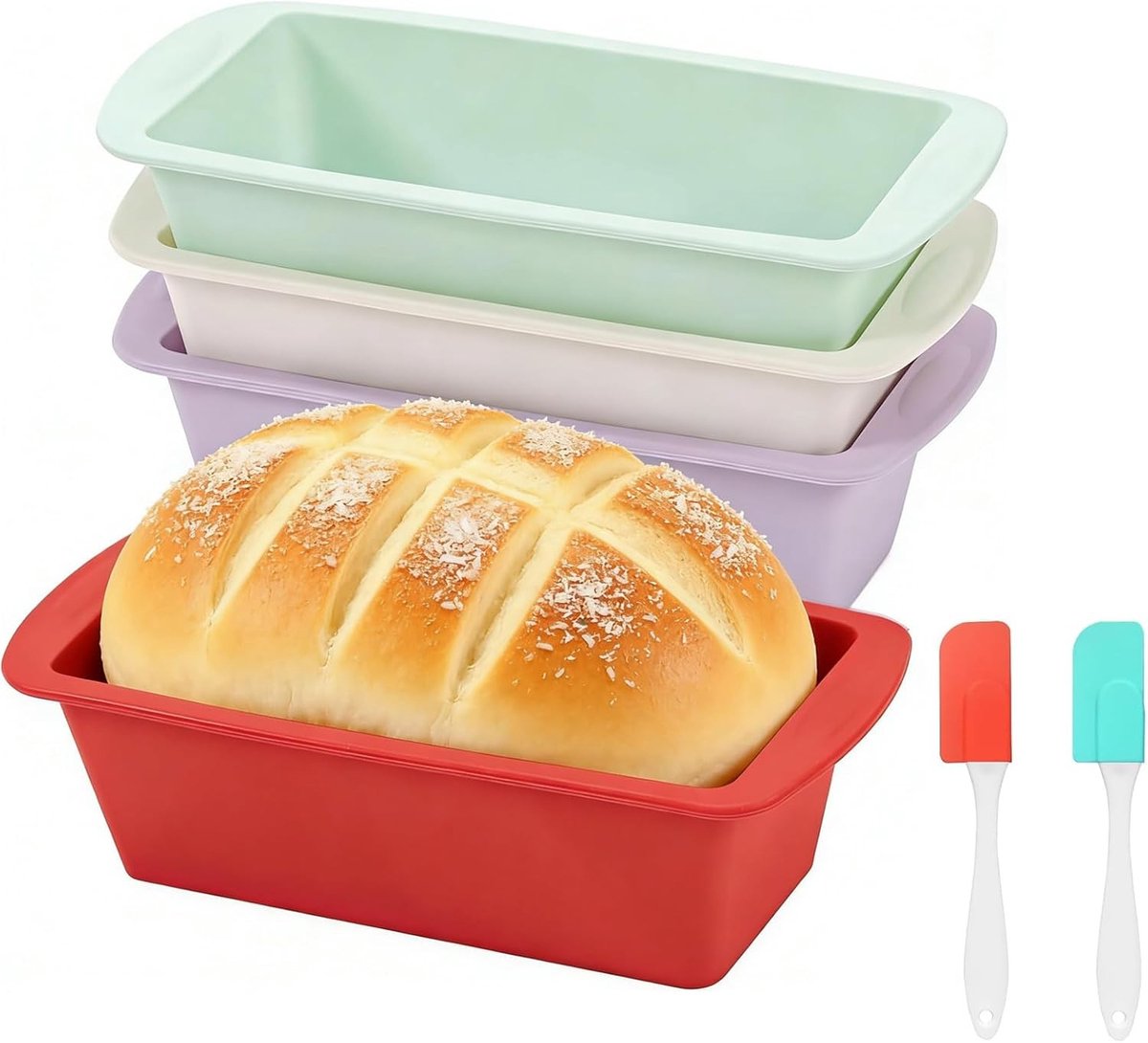 Set van 4 Herbruikbare Siliconen Bakvormen Rectangular, Antikleef, Ideaal voor Taarten, Brood en Airfryer Gebruik in Keukens en Restaurants