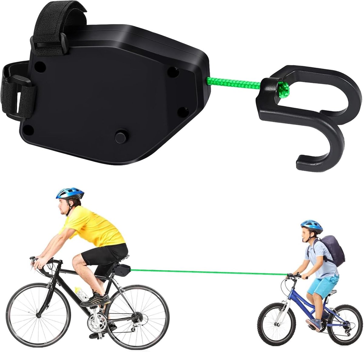 Fietstouw voor Kinderen – Fiets Sleepkabel voor Kinderen 2,5 m – Kinderfiets Sleeptouw van Nylon tot 90 kg – Tractietouw en Fiets Trekkabel met 2 Bevestigingsriemen – Sleeptouw voor Fiets, MTB en E-bike – Zwart